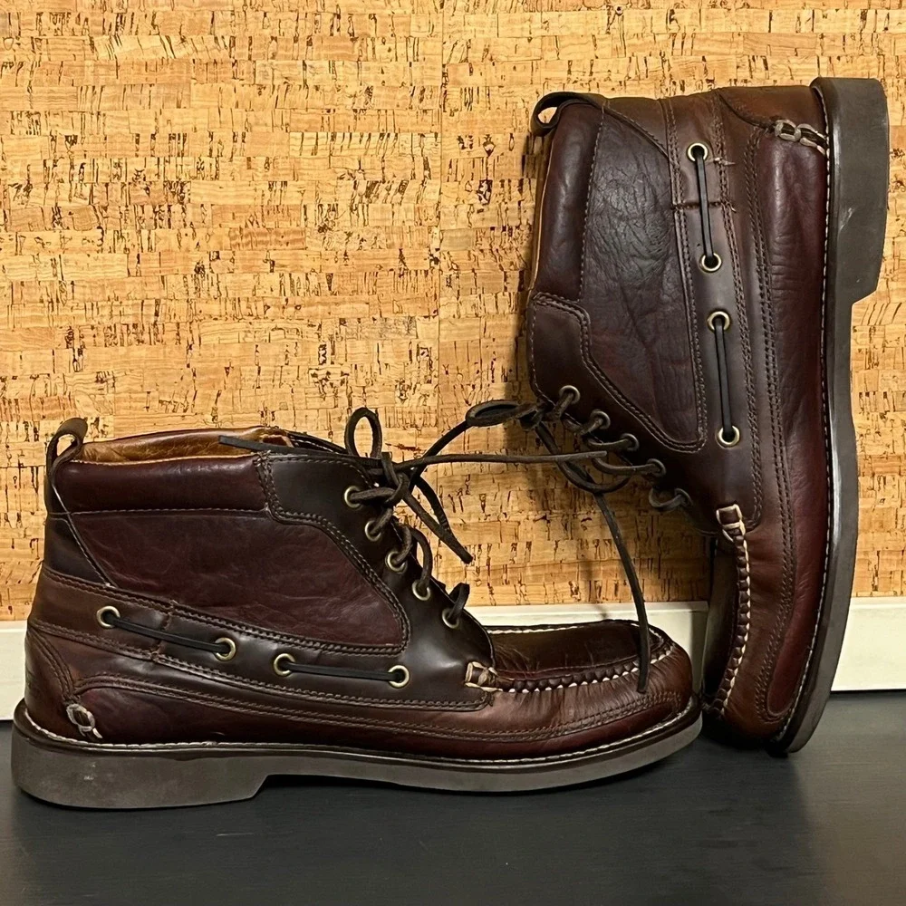 LL‎ Bean Men Dark Brown Leather Lace Up Chukka Boots Made in El Salvador Size 11